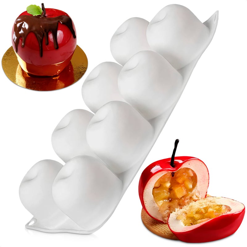 VIKROM 8 Cavity Apple Silicone Mold - 11.22x6.69x2.3" Apple Mold for Baking, Mousse, Pastry, Jelly, Ice Cream, DIY Soap & Candles, Non-Stick Flexible Silicone, Oven & Microwave Safe Great Valentines Day Gift - Image 1